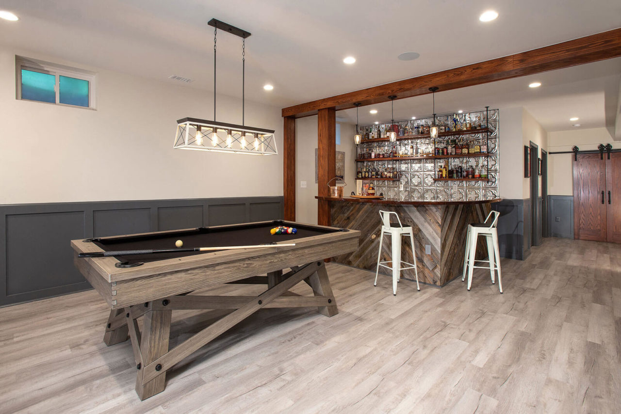 Ashburn, VA Basement Remodel + Full Bar + Home Theatre - Sun Design