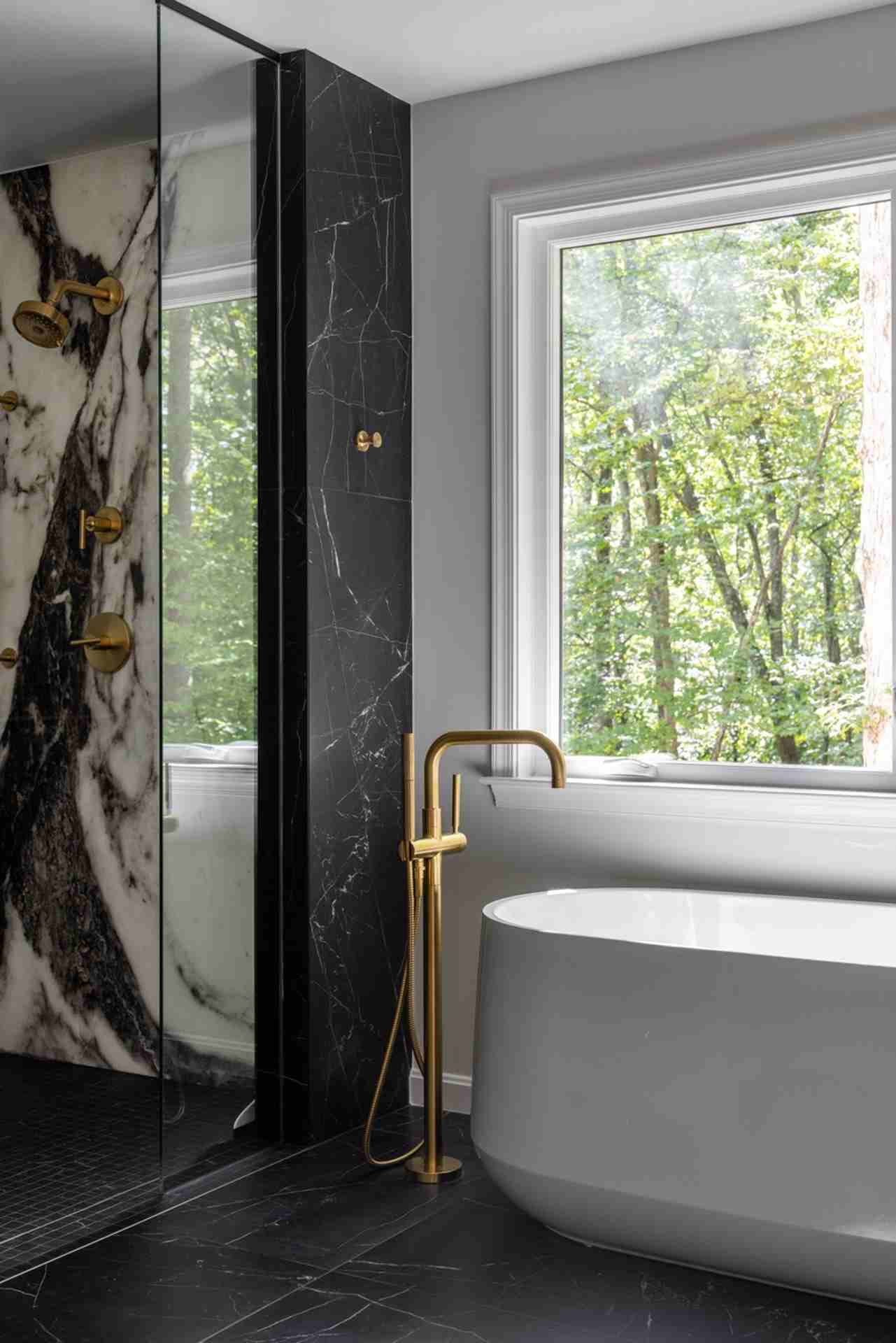 Modern Black and White Primary Bathroom Remodel in Fairfax Station, VA